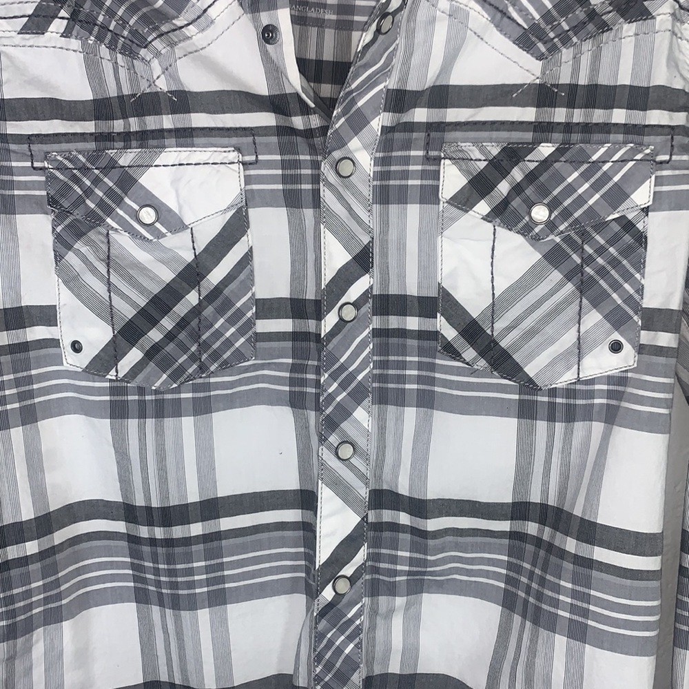 Rock 47 Wrangler Gray White Plaid Western Pearl Snap Shirt Long Sleeve Small - Picture 5 of 9
